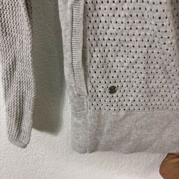 Lululemon Grey Open Hooded Cardigan Slit Back Sweater - Picture 9 of 10